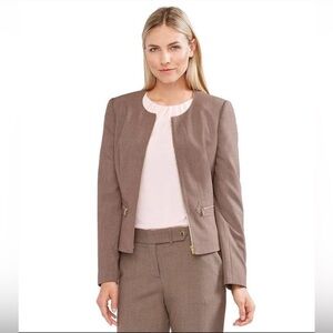 Calvin Klein Taupe Collarless Zip Blazer